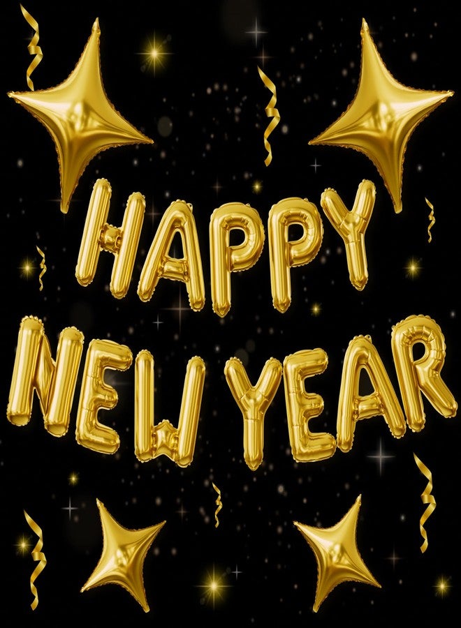 Haolongfa Gold Happy New Year Balloons Set, 16 Inch Gold Foil Letter Balloons with Star Balloon, 2026 New Year Eve Party Decorations, Festive Celebration Supplies for Countdown, Home, Bar & Photo Booth Decor - Image 1
